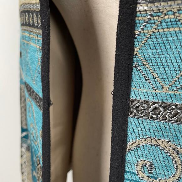 Vintage Serengeti Patchwork Tapestry Jacket Sz S Blue Metallic Shimmery Pockets - Picture 12 of 16